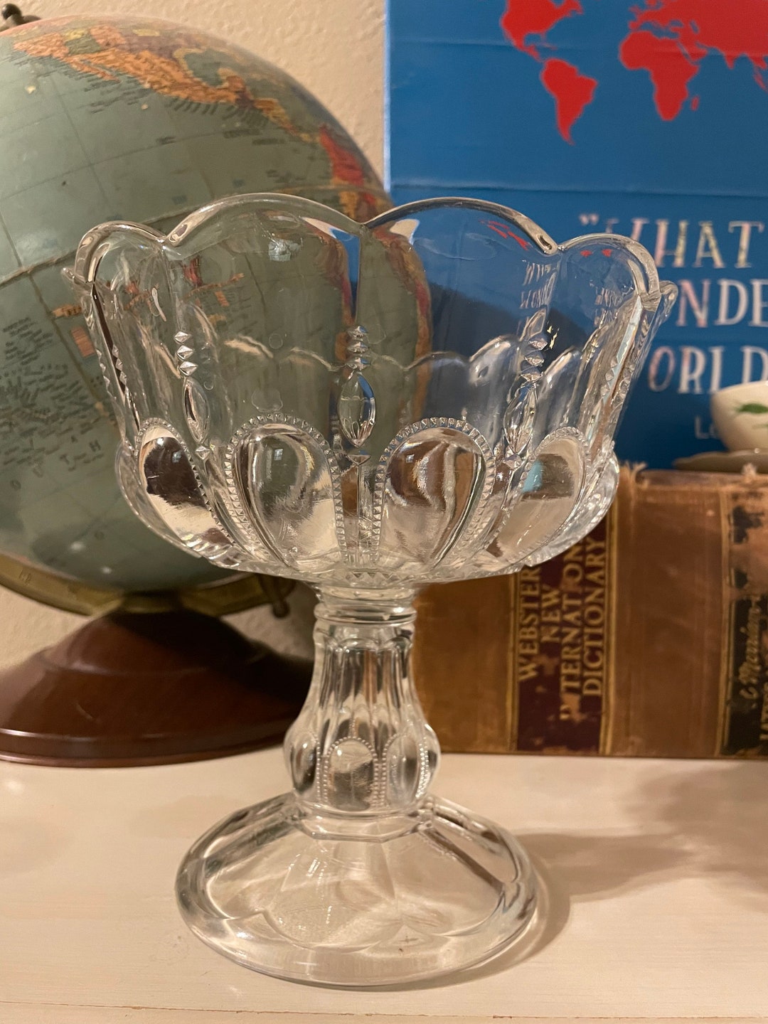Vintage Heavy Glass Compote - Etsy