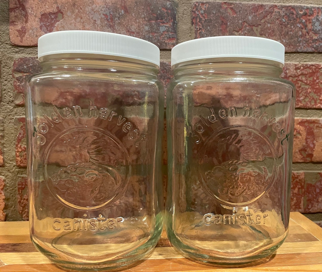 2 Vintage Golden Harvest Glass Canister Jars Etsy
