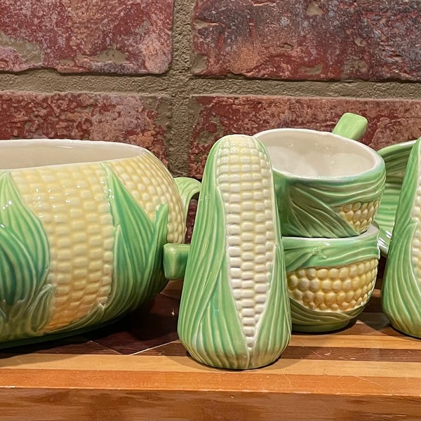 Vintage Handpainted Ceramic Corn Motif Dishes - FREE SHIPPING