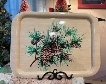 Vintage Metal Serving Lap Tray Pinecone And Branches - Multiples Available - FREE SHIPPING