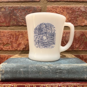 Vintage Currier And Ives Milk Glass D Handle Mug