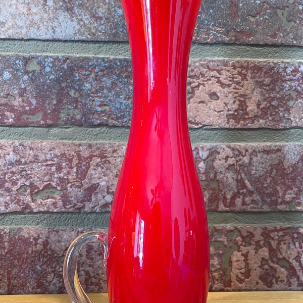 Vintage Enesco Red Cased Glass Vase With Handle