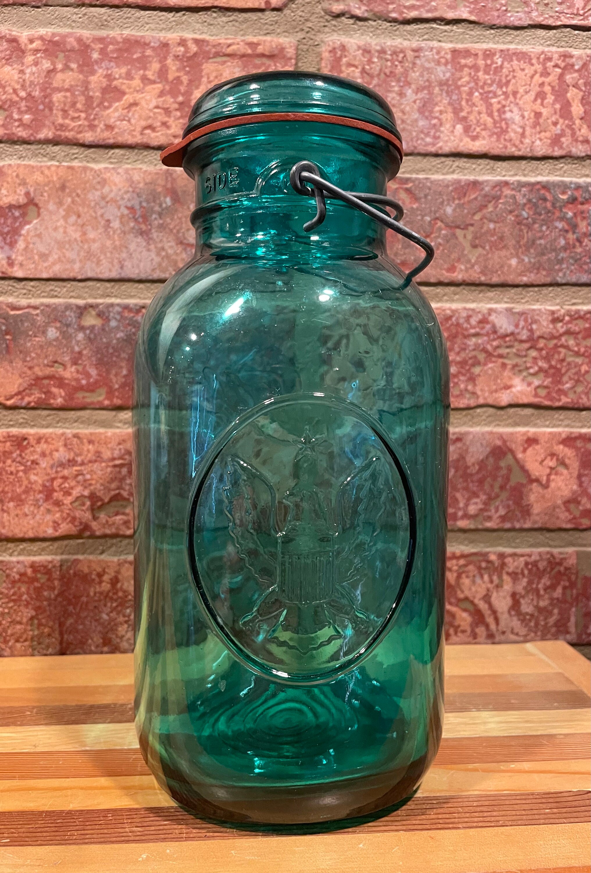 Vintage Ball Ideal Blue Bicentennial Mason Jar W/glass Lid & Wired Bail