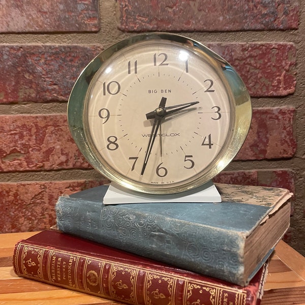 Vintage White Big Ben Alarm Clock