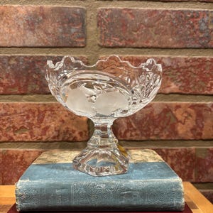 Genuine Lead Crystal Compote Made in West Germany Candy Dish, Nut Dish, Pedestal, Frosted Fruit - FREE SHIPPING