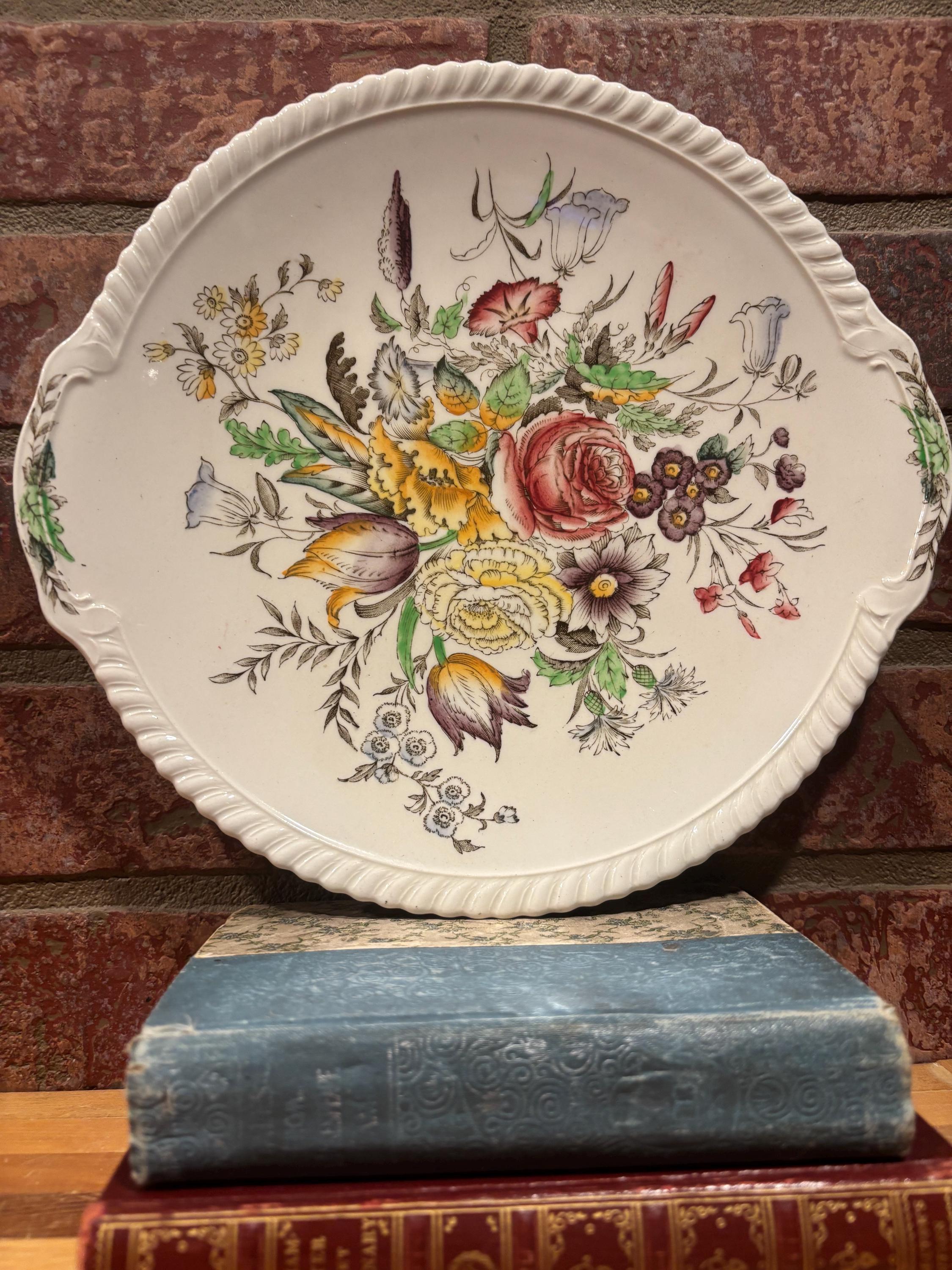 Vintage Johnson Brothers Windsor Ware Garden Bouquet Handled Cake