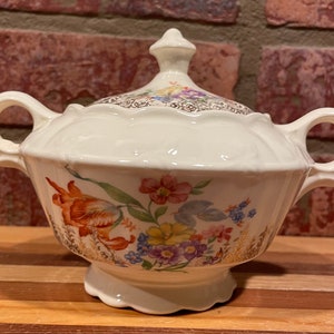 Vintage Taylor Smith Taylor Floral Sugar Bowl