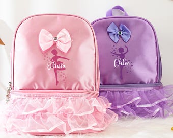 Anpassad ballerina-dansryggsäck för flickor, monogramerad dansväska, balett-dansryggsäck med namn, skolpresenter för flickor, födelsedagspresent