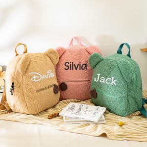Embroidered Teddy Bear Backpack,Personalized Fluffy Teddy Bear Bag For Kids,Childrens Backpack,First Day Of School,Back To School Gifts
