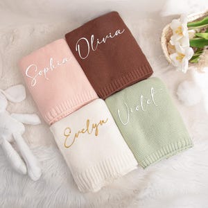 Personalized Knit Baby Blanket,Embroidery Baby Name Blanket,Newborn Blanket Gift,Baby Shower Gift,Monogrammed Baby Gift,Soft Cotton Knit