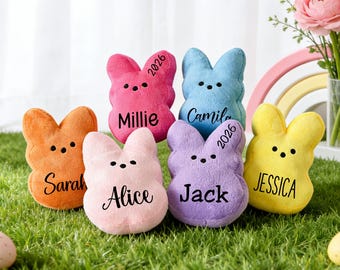 Gepersonaliseerde Peep Bunny-pluche, aangepaste paashaas met naam, zachte paasmandvuller, speelgoed paashaas 2026, paascadeau voor kinderen