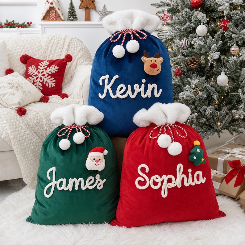 2026 Velvet Santa Sack,custom Name Christmas Sacks,reusable Family ...