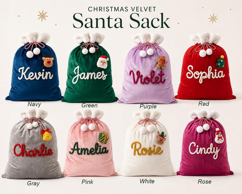 2026 Velvet Santa Sack,custom Name Christmas Sacks,reusable Family ...