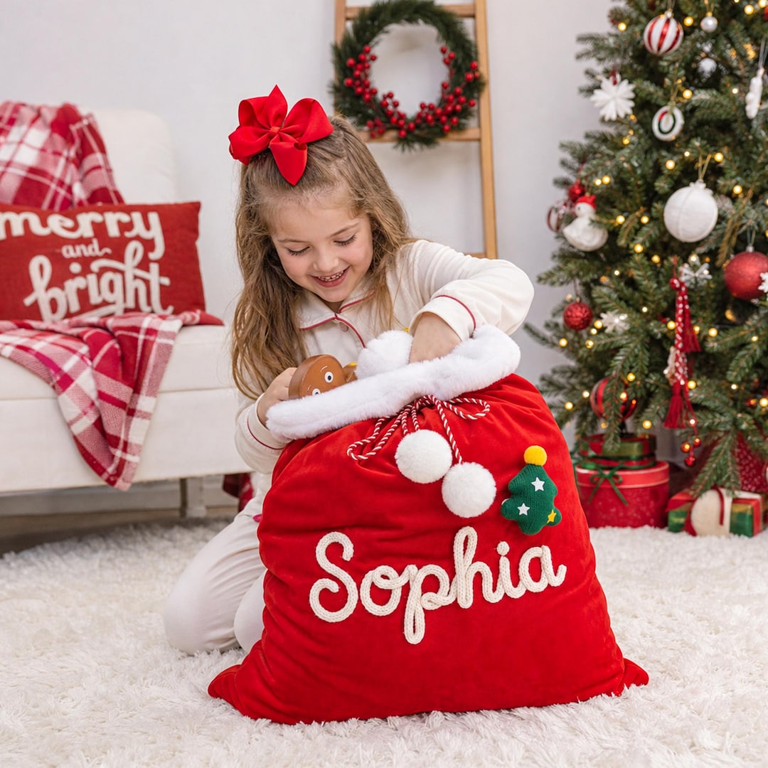 2026 Velvet Santa Sack,custom Name Christmas Sacks,reusable Family ...