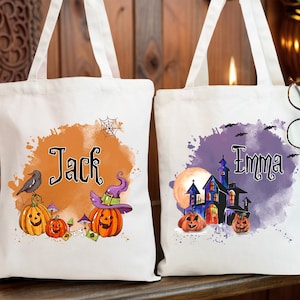 Personalized Halloween Tote Bag,Kids Halloween Basket,Trick or Treat Gift Bags,Custom Halloween Candy Bag,Halloween Gift For Baby Boy Girl