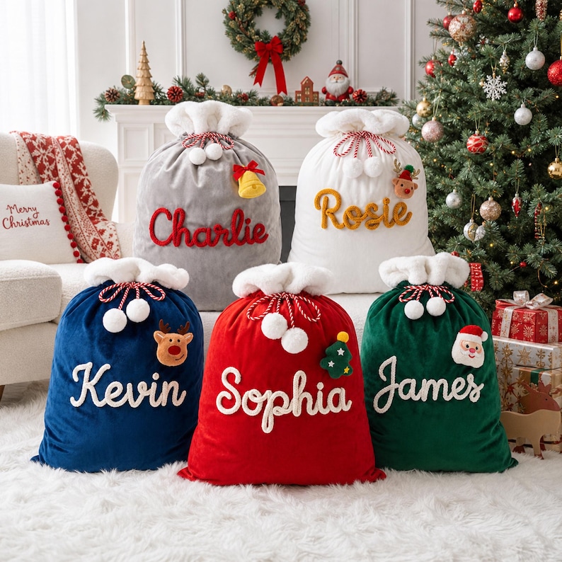 2026 Velvet Santa Sack,custom Name Christmas Sacks,reusable Family ...