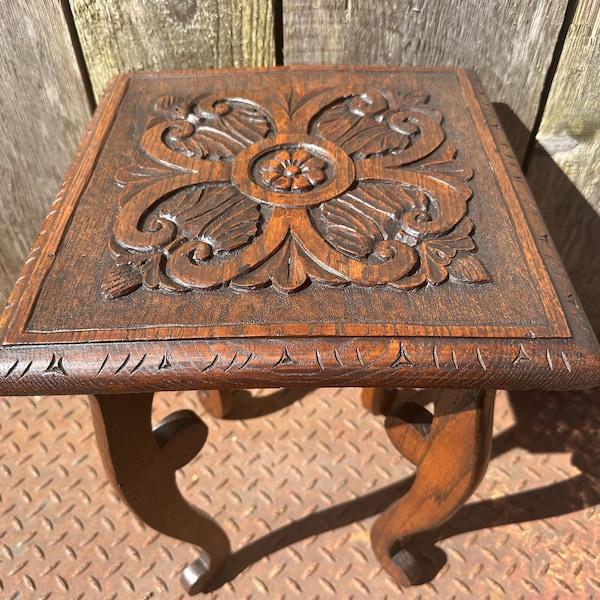 Antique Carved Oak Side Table