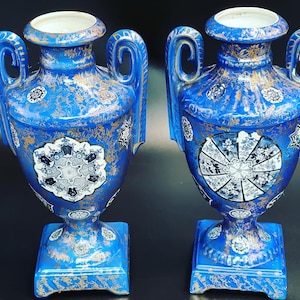Pair of Colbalt Blue Victorian Mantle Vases