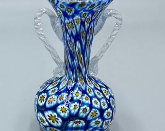 ムラーノガラス花瓶　ミルフィオリ ヴィンテージ ムラーノ ミルフィオリ ガラス 花瓶：イタリアのアート