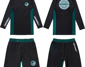 Shoyoroll Alpine Competitor Training Rash Guard LS & Training Fitted Shorts, BJJ No-Gi Jiu-Jitsu Training Set | MMA Compression Gear