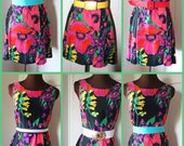 Vintage 1980s /90s -  Betsey Johnson - Bold Floral, Poppy Print-  Babydoll Dress