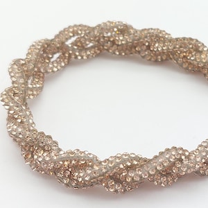 Bracciale intrecciato con strass, braccialetto scintillante in macramè con chiusura magnetica, gioielli in argento champagne grafite