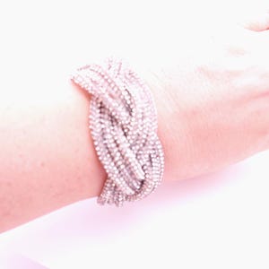 Rhinestone Cord Macrame Bracelet, Silver Crystal Statement Bracelet, Handmade Jewelry Gift for Her