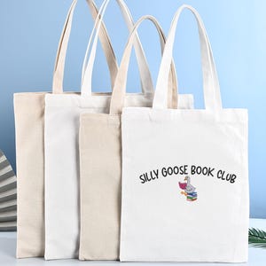 Customised Name Tote Bags Bridesmaid Gift,Embroidered Beach Bag,Monogram Bag,Silly Goose Book Club Embroidery,Personalised Gift