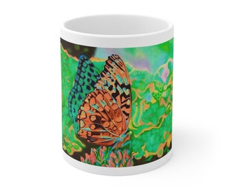 Neon Butterfly Ceramic Mug 11oz