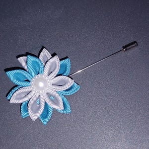 Flower lapel pin aqua blue gray wedding boutonniere gift for groom