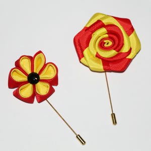 Red yellow flower lapel pins set of 2 suit brooches