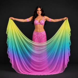 Gradient Belly Dance Veil Wavy Shape Chiffon 215x270 cm Bellydance Dance Scarf Long Oriental Raqs Sharqi Performance Veil Show