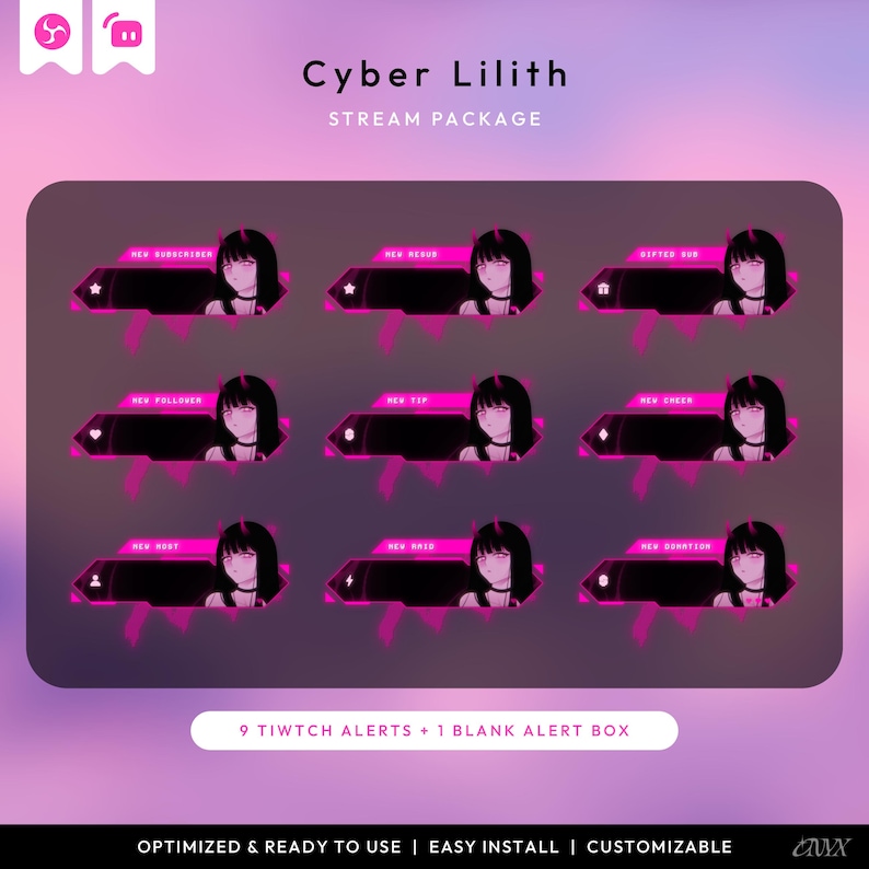 Cyber Lilith Stream Package | Anime Twitch Overlay Pack | Cyberpunk ...