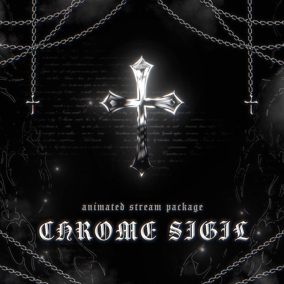 Chrome Sigil, Animated Twitch Overlay Package, Cyber Sigilism Inspired Stream Overlays, Black & White Ghotic Stream Pack, Y2K Twitch
