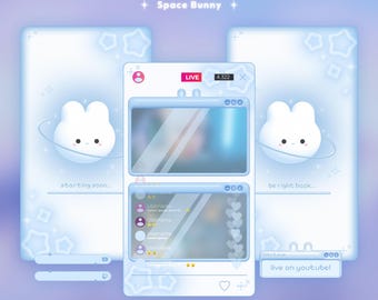 Blue Space Bunny | Animated Overlays for TikTok Lives | Cute TikTok Overlay Pack