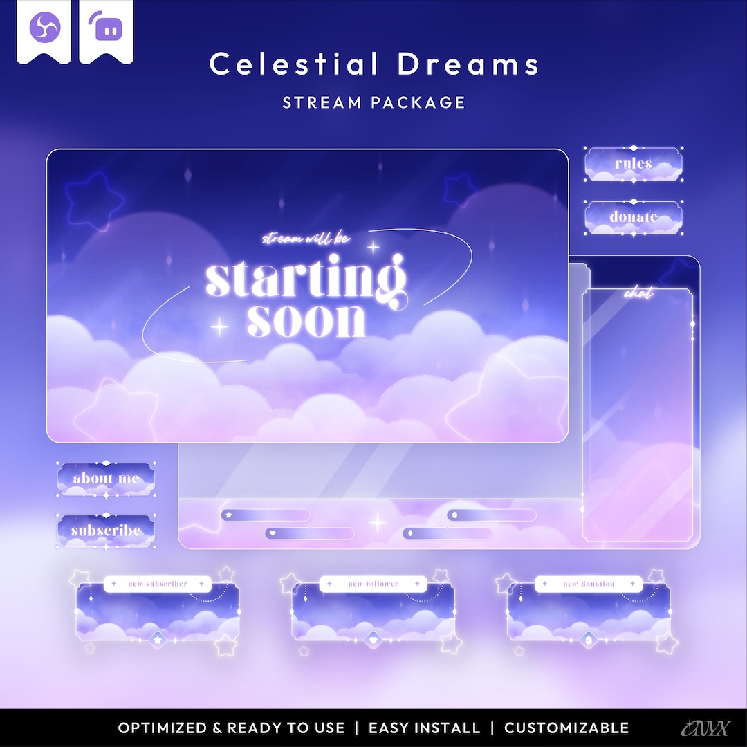 Celestial Dreams Twitch Overlay Pack | Pastel Stream Package With ...