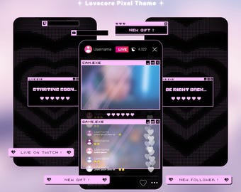 Cute Lovecore Pixel Theme for TikTok Live: Retro TikTok Overlay Pack
