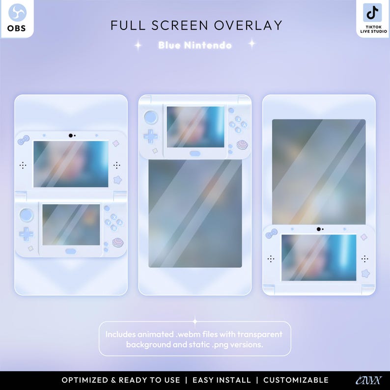 3ds Shell Overlay Blue Nintendo Tiktok Overlay Pack | Kawaii Stream Bundle for Tiktok ...
