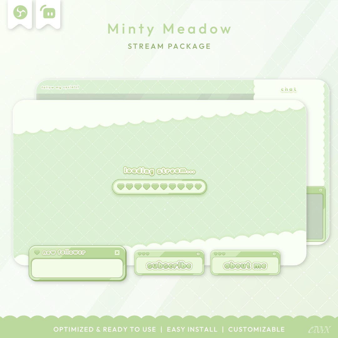 Pastel Dream Series: Minty Meadow Twitch Overlay Pack, Kawaii Animated ...