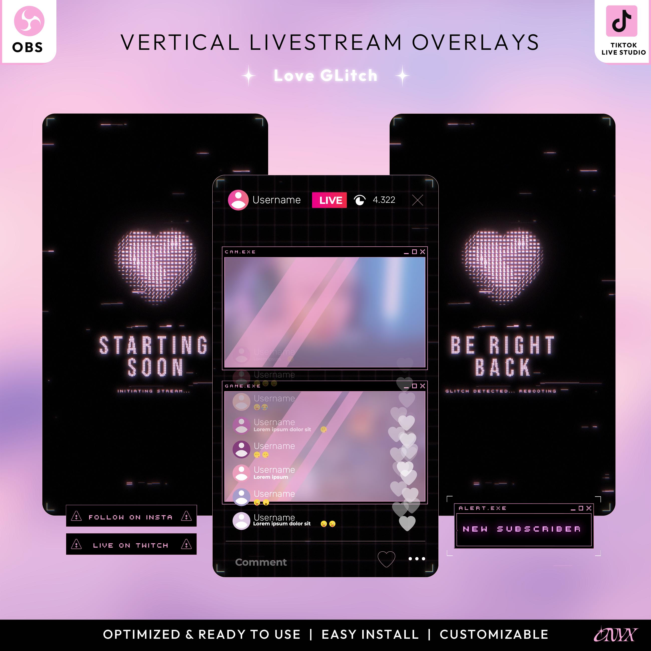 Neon Love Glitch Overlay Pack for TikTok | Cyberpunk Vibes for Your Lives | TikTok Live Studio Package | Vertical Livestream Overlay Pack