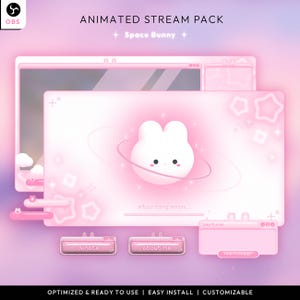 Pink Space Bunny | Animated Stream Pack for OBS & Twitch | Cute Pastel Twitch Overlays