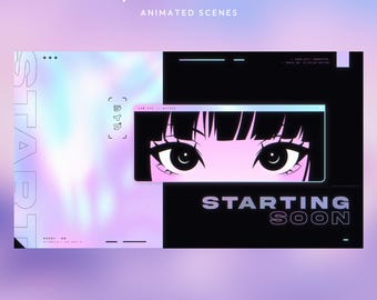 May include: A digital art graphic with the text "Cyber Girlfriend" and "Animated Scenes." The image features anime-style eyes within a computer screen, with the words "Starting Soon" below. The background has a gradient of purple and blue.