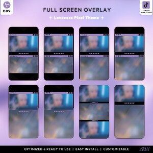 May include: A digital art graphic featuring eight smartphone mockups with a purple and black pixel theme. The screens display a blurred image with text overlays. The text includes "CAM EXE" and "GAME EXE". The bottom of the image reads "OPTIMIZED & READY TO USE | EASY INSTALL | CUSTOMIZABLE".