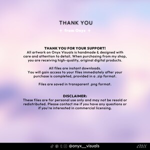 May include: A digital art graphic with a gradient background in shades of purple and pink. The text reads "THANK YOU" and "THANK YOU FOR YOUR SUPPORT!" with additional details about the digital products and their usage.