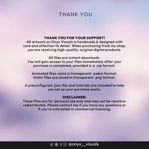 May include: A digital graphic with a gradient purple background and white text that reads "THANK YOU." The text also includes a thank you message, details about the digital files, and a disclaimer.