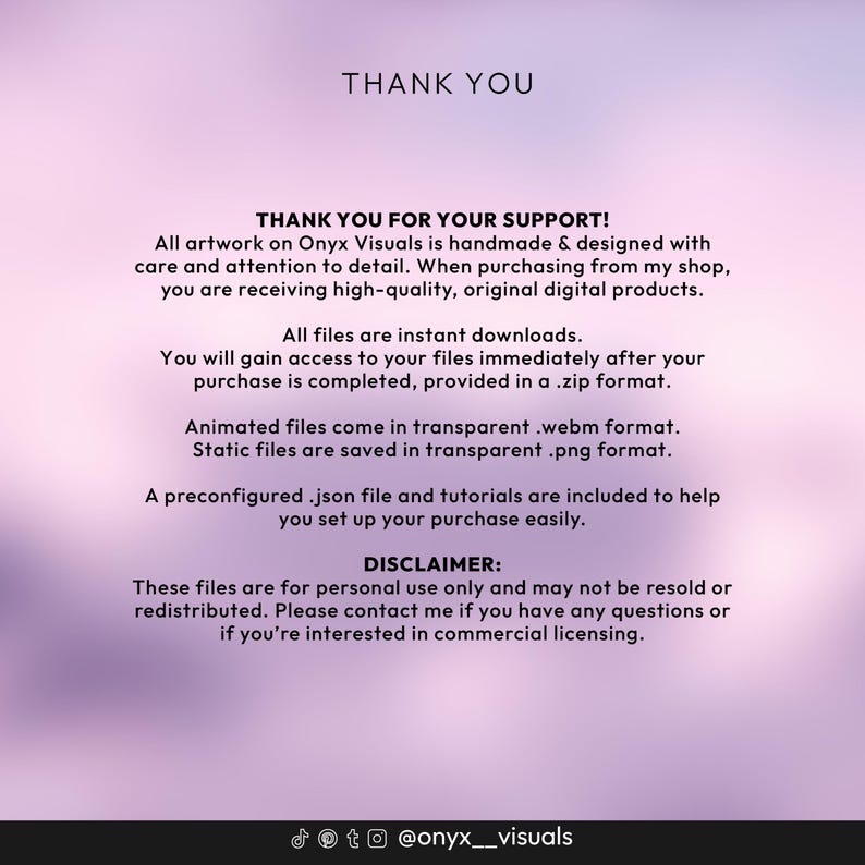 Może przedstawiać: Grafika cyfrowa z napisem &bdquo;THANK YOU&rdquo; na g&oacute;rze. Poniższy tekst dziękuje klientom za wsparcie i zawiera szczeg&oacute;łowe informacje o produktach cyfrowych, w tym natychmiastowe pobieranie i formaty plik&oacute;w.