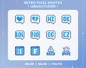Blue Pixel Twitch Animated Emotes Pack, 12 Retro Animated & Static Emotes for Streamers