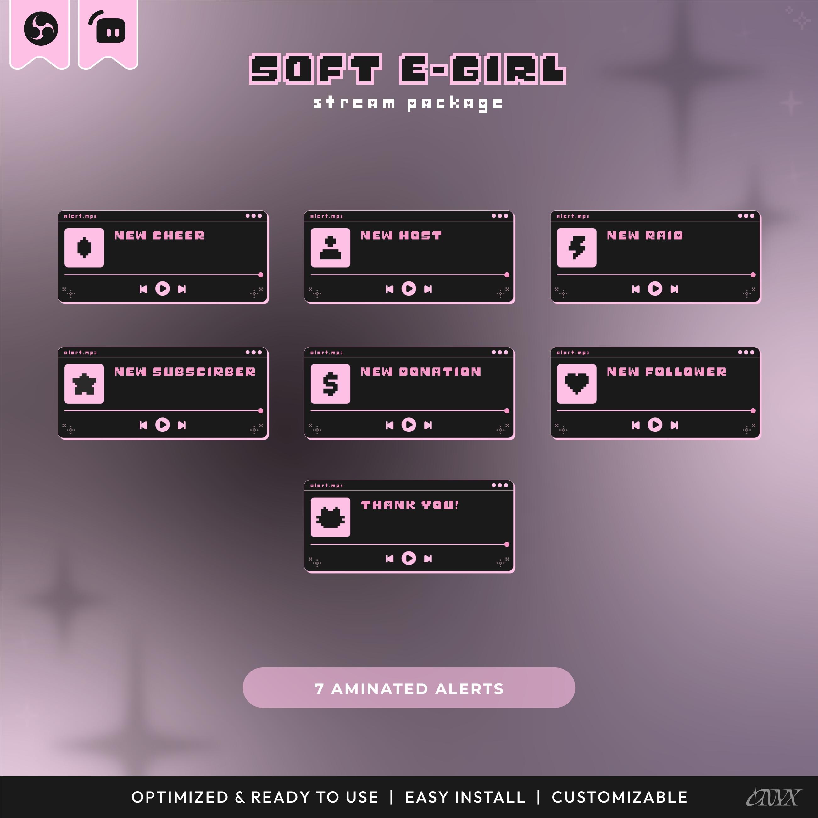 SOFT E-GIRL: Cute Cyber Pastel Twitch Overlay Pack, Anime Stream ...