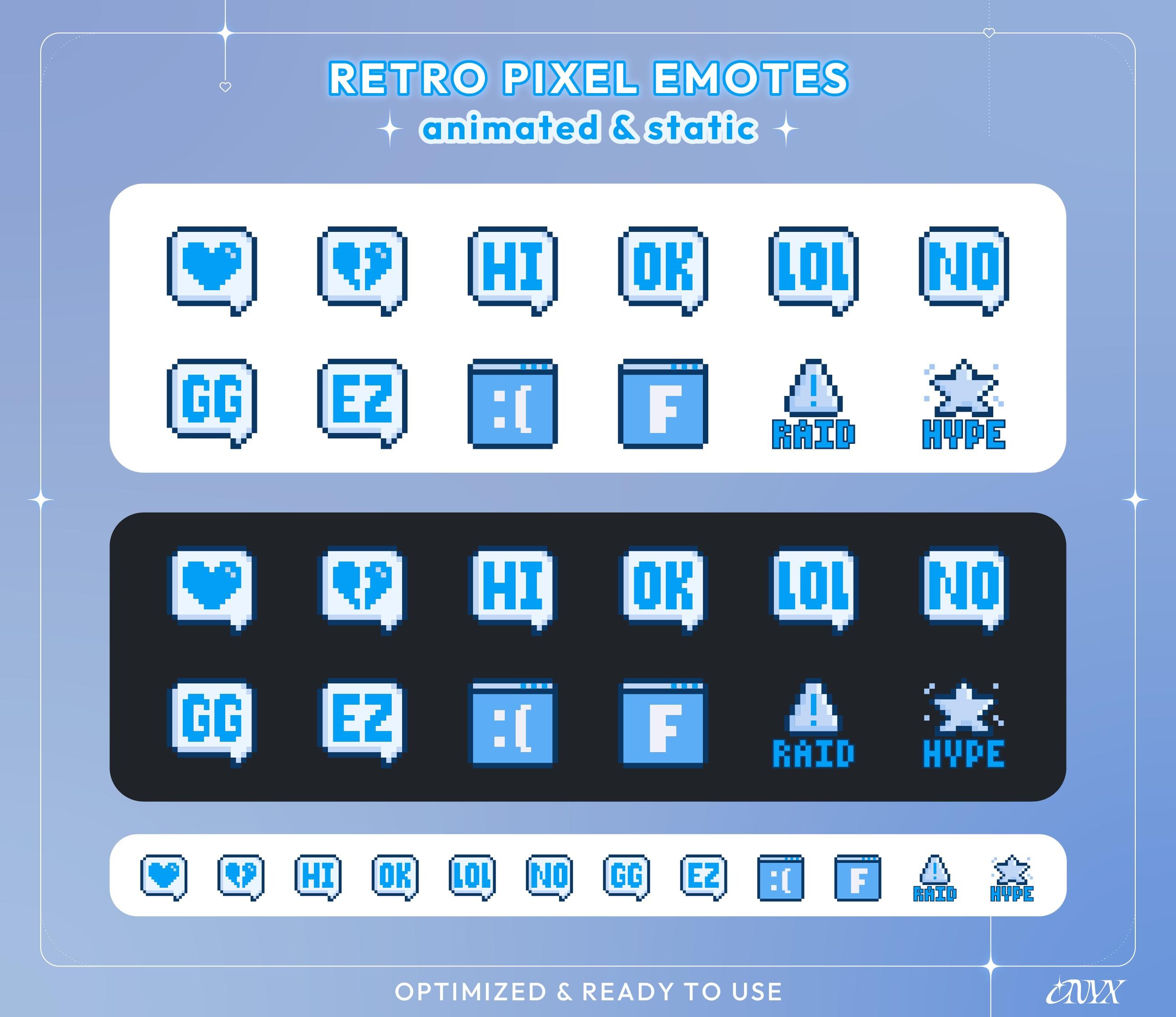 Blue Pixel Twitch Animated Emotes Pack, 12 Retro Animated & Static ...