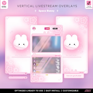 Pink Space Bunny | Animated Overlays for TikTok Lives | Cute TikTok Overlay Pack